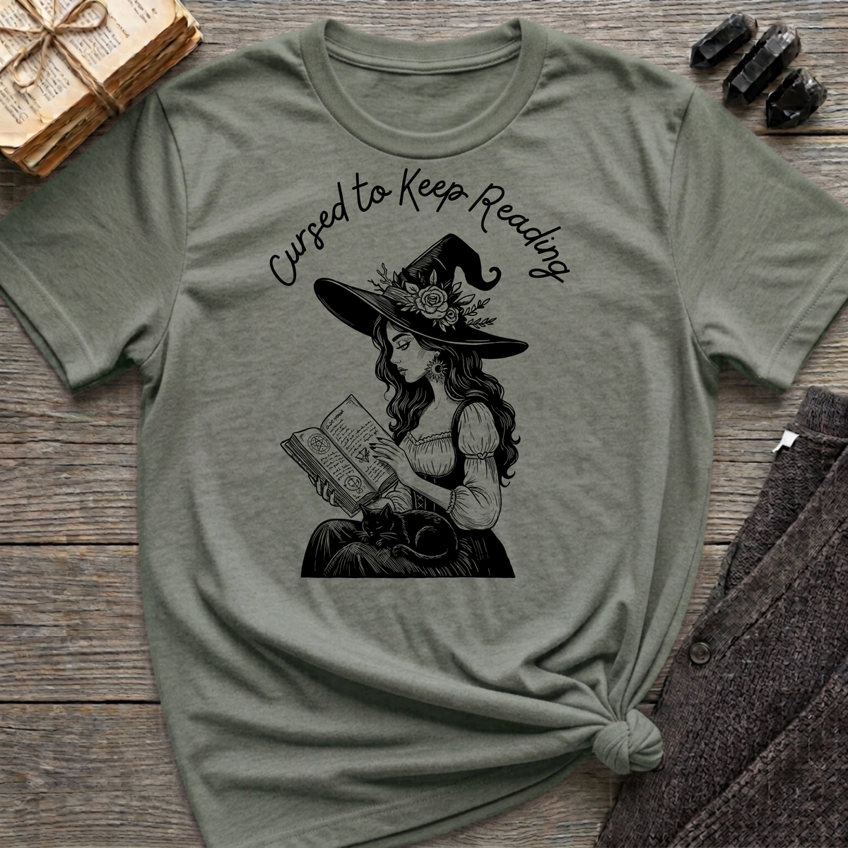 Cursed to Keep Reading - Reading Witch T-Shirt