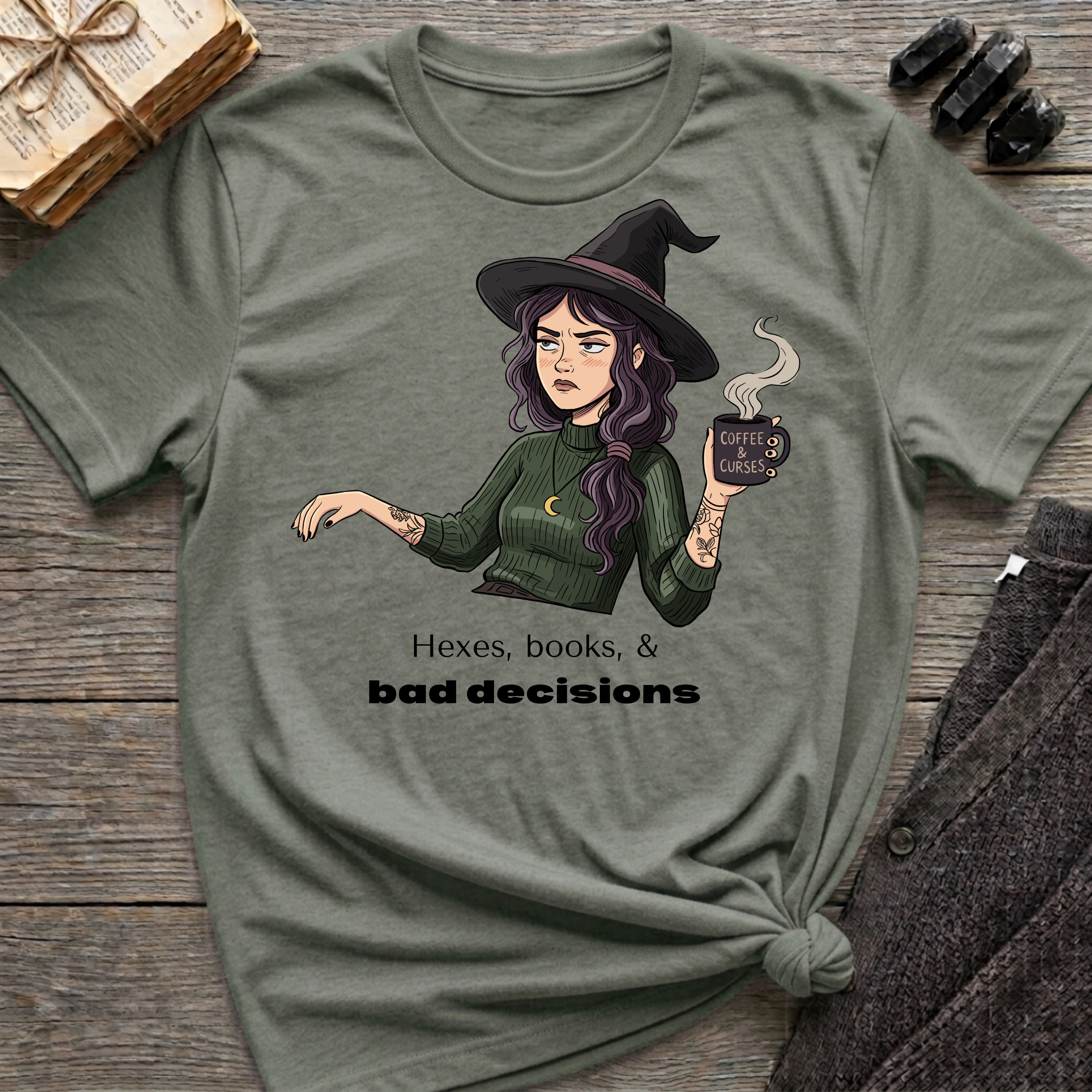Hexes, books, & bad decisions - Moody Witch Graphic T-Shirt