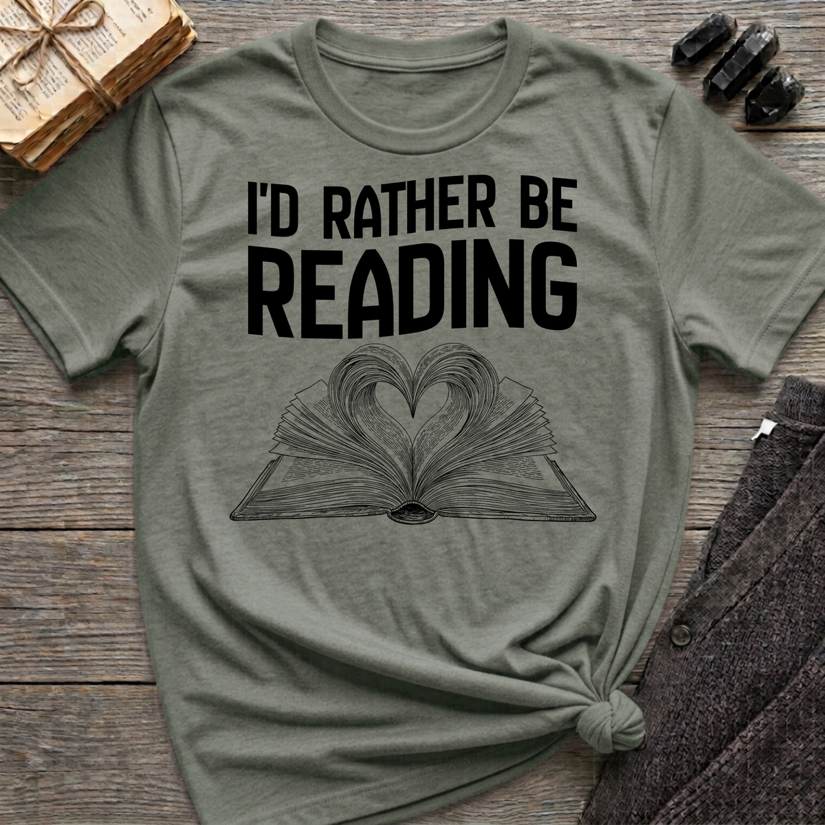 I'd rather be reading - Heart Book T-Shirt