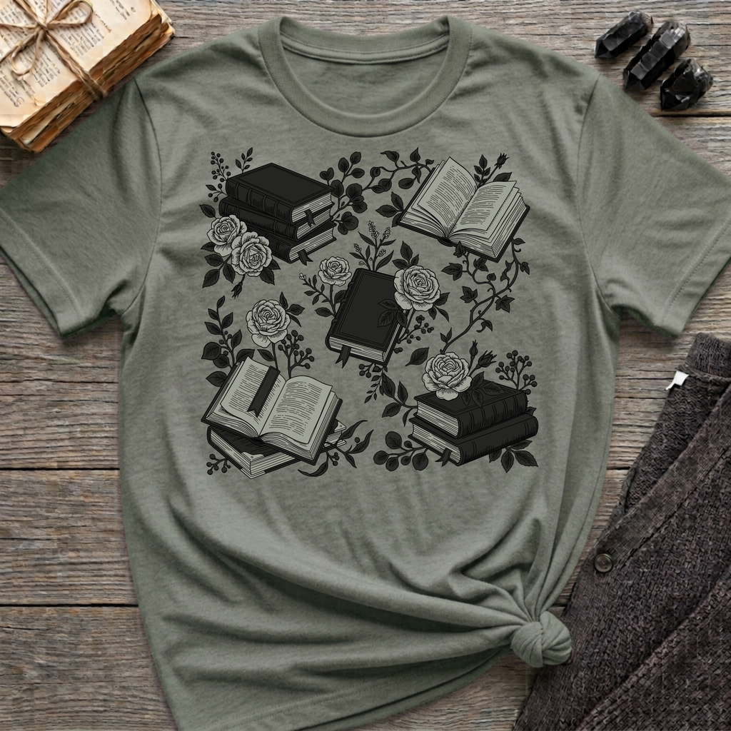 Books & Flowers Graphic T-Shirt