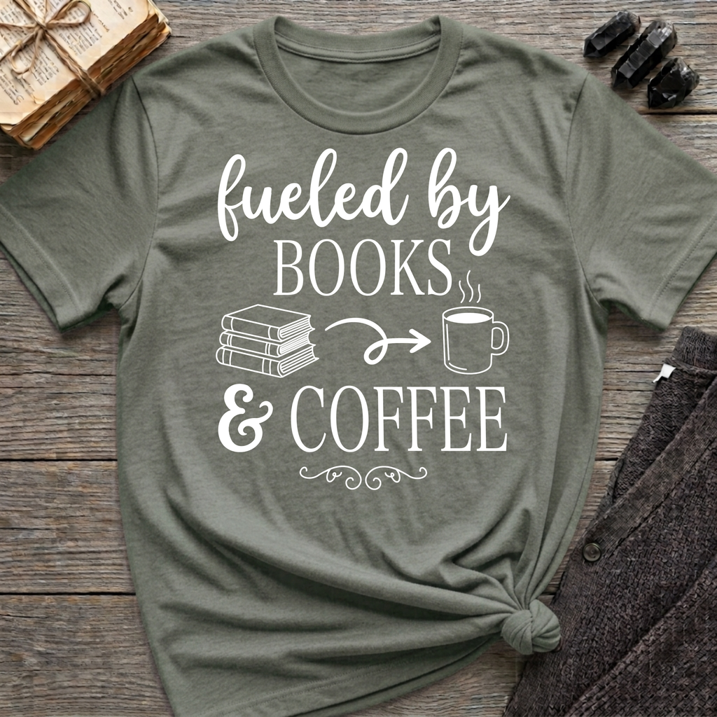 Fueled by Books & Coffee - Typography T-Shirt