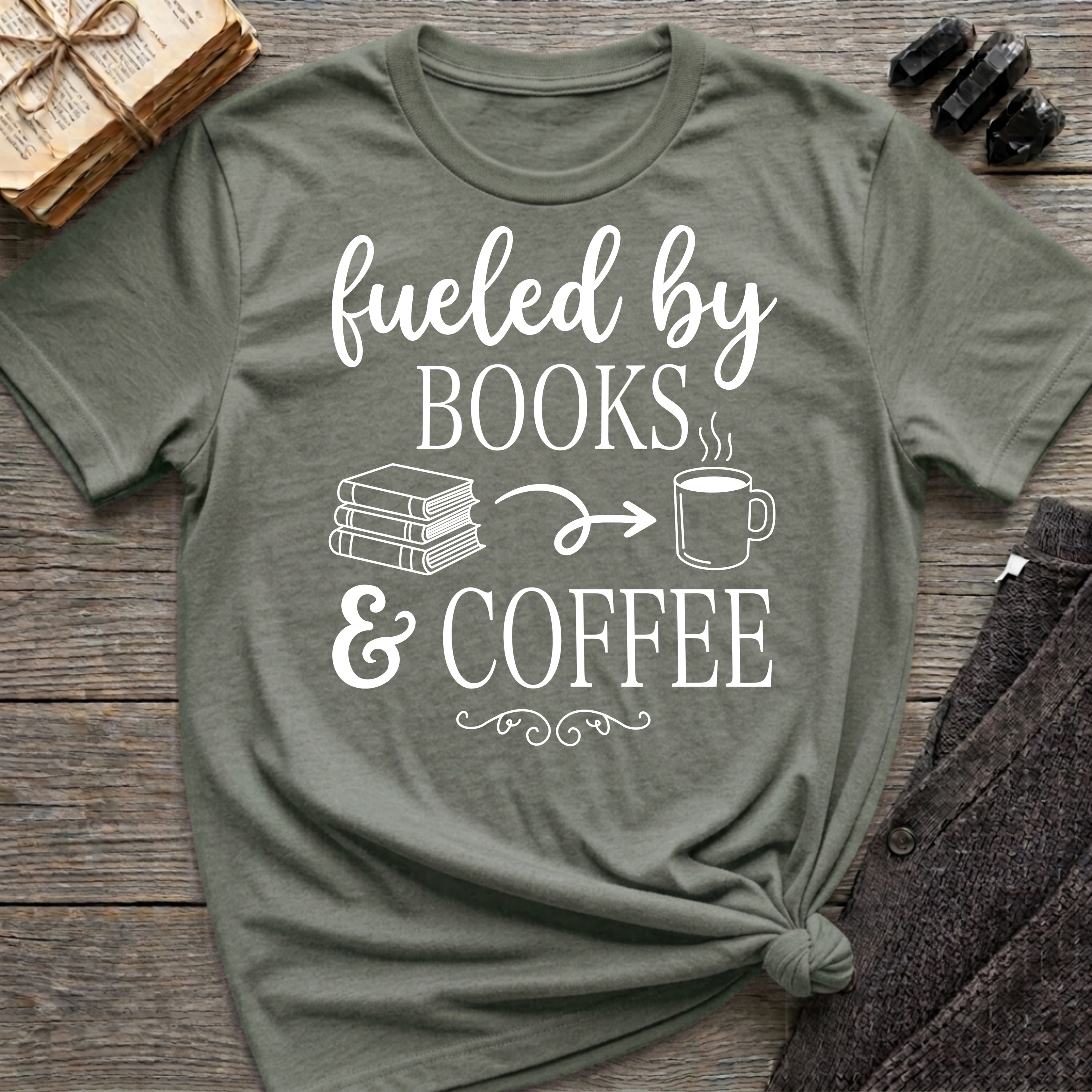 Fueled by Books & Coffee - Typography T-Shirt