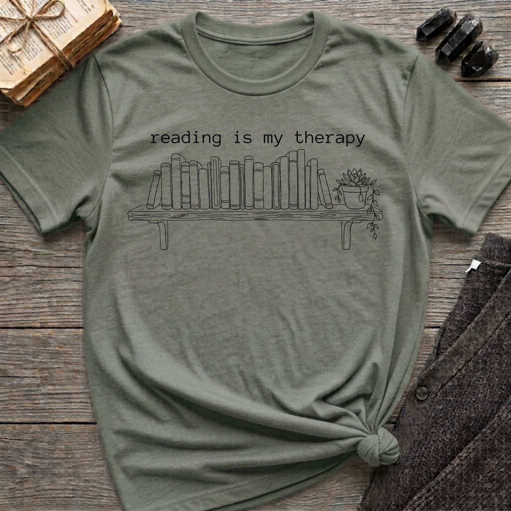 reading is my therapy - Book shelf with plant T-Shirt