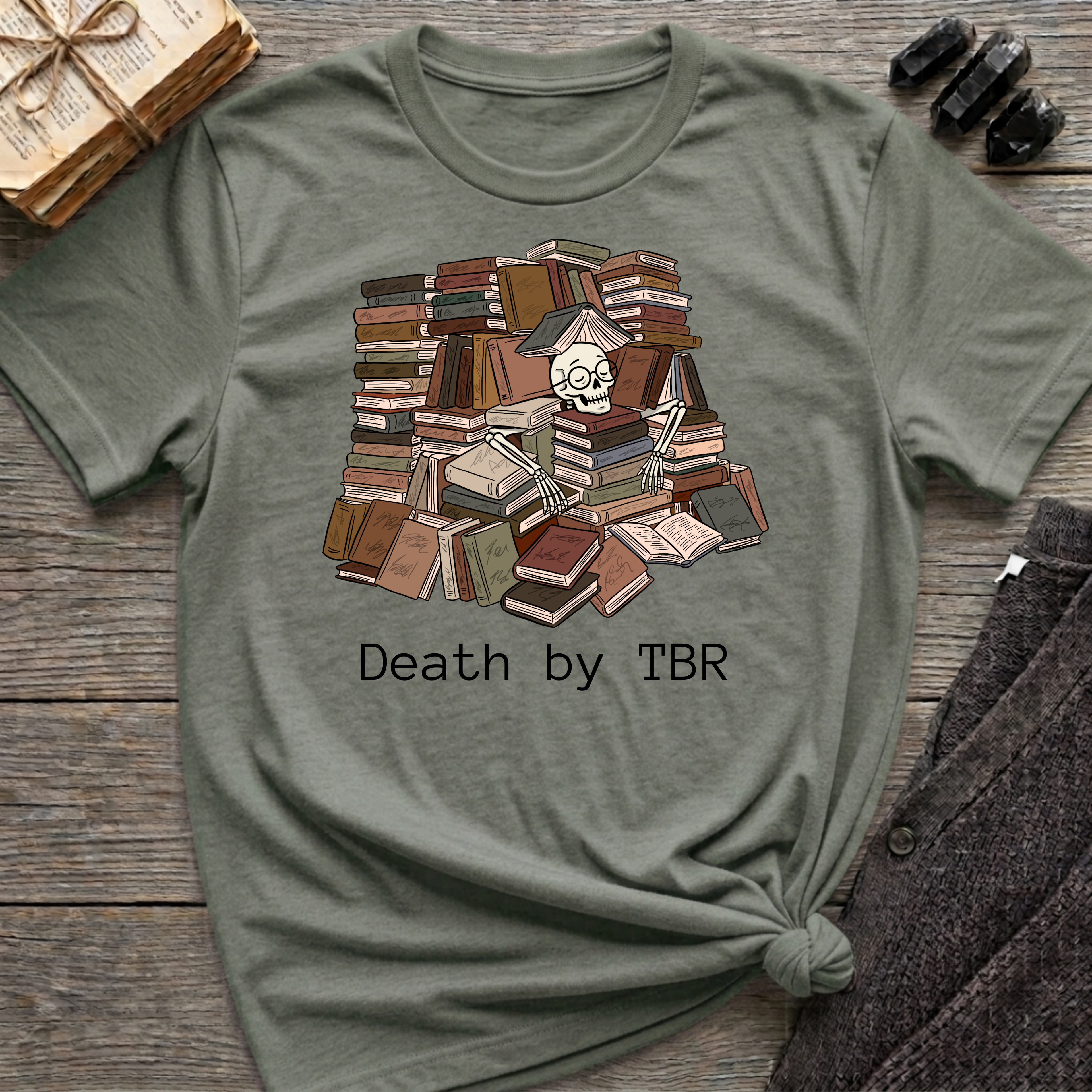 Death by TBR - Book pile Graphic T-Shirt