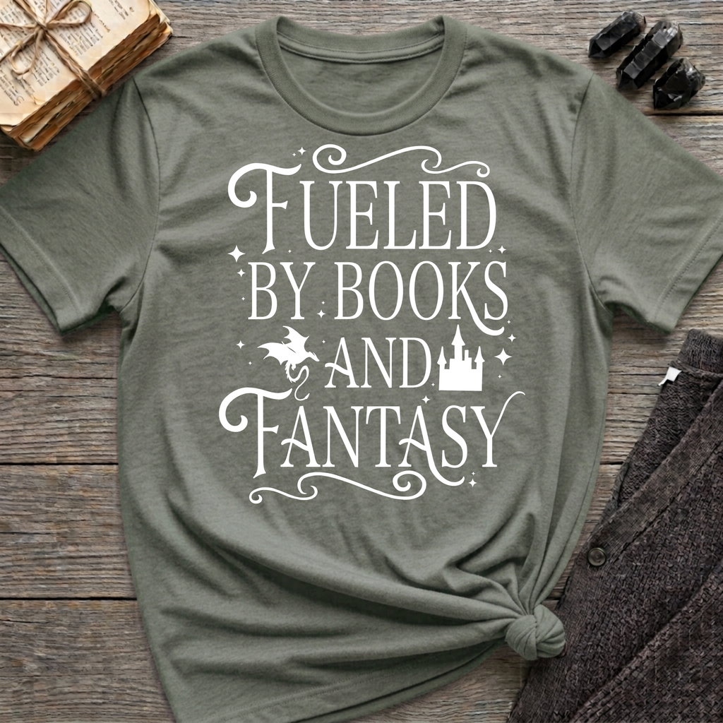 Fueled By Books and Fantasy - Typography T-Shirt