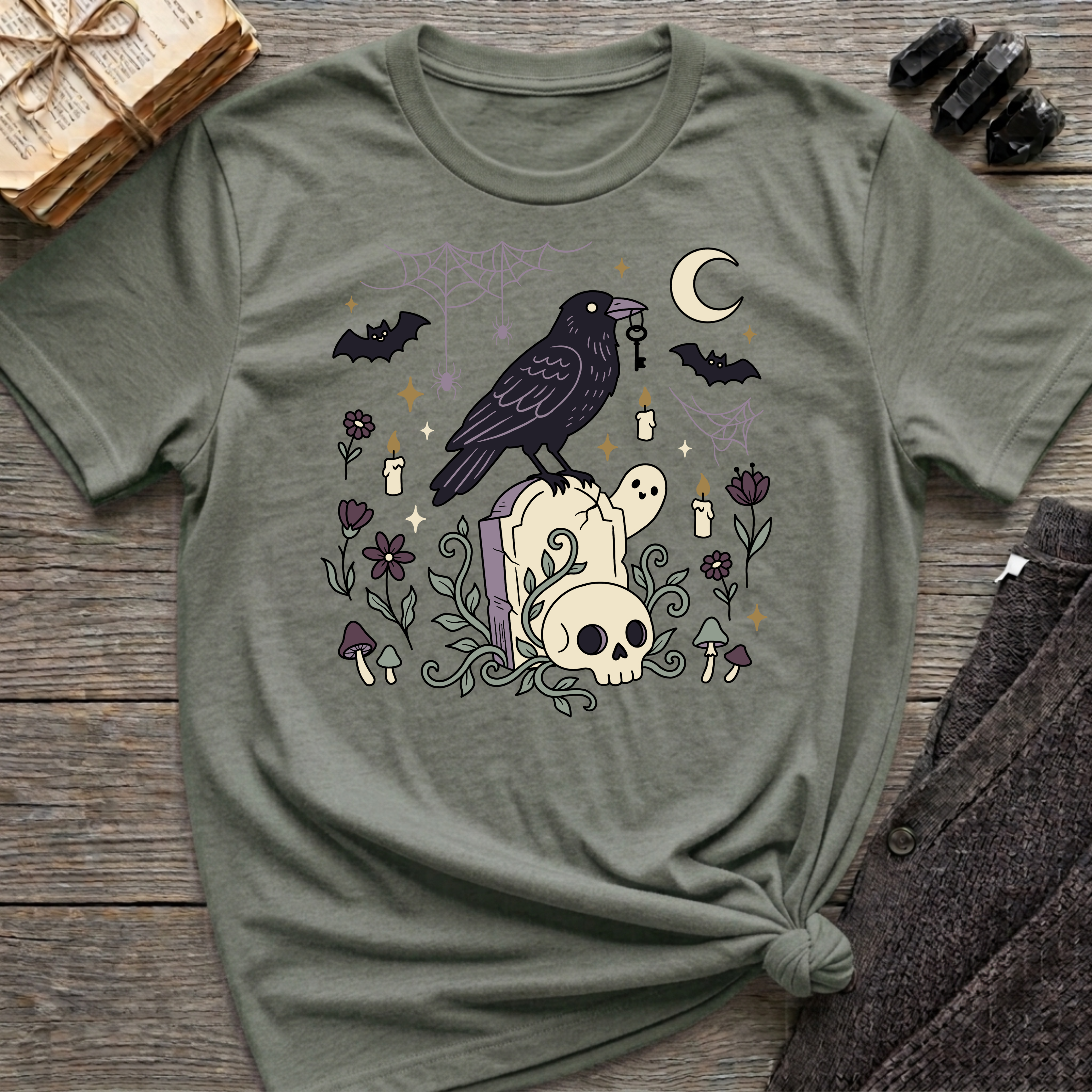 Raven, Skull & Moon - Graphic T-Shirt