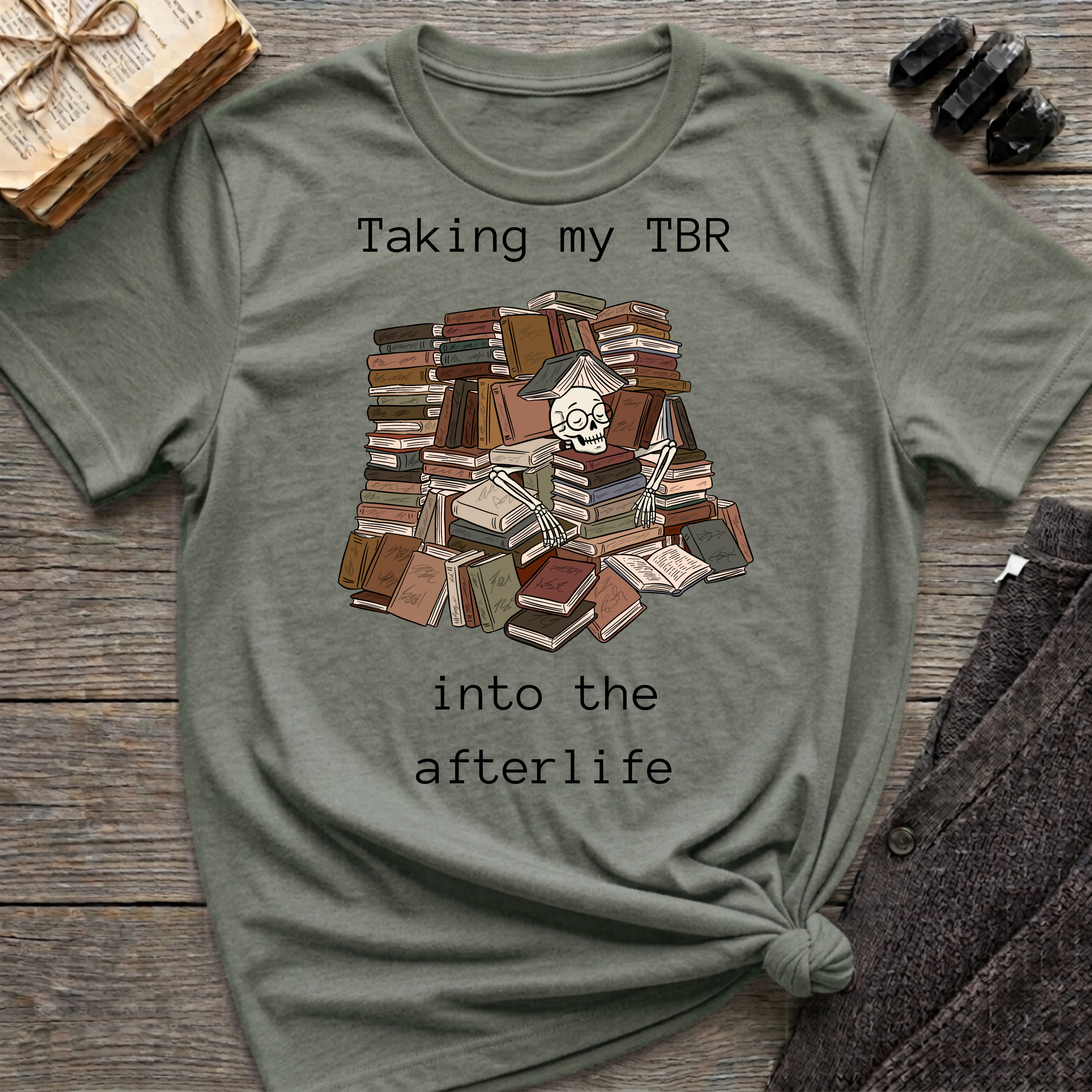 Taking my TBR into the afterlife - Book pile Graphic T-Shirt