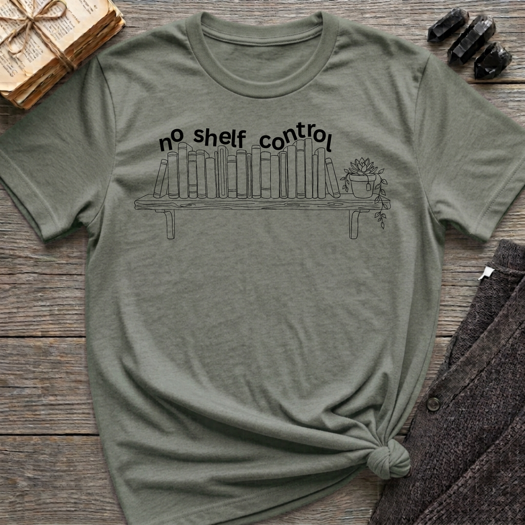 no shelf control - Book shelf with plant, Funky T-Shirt