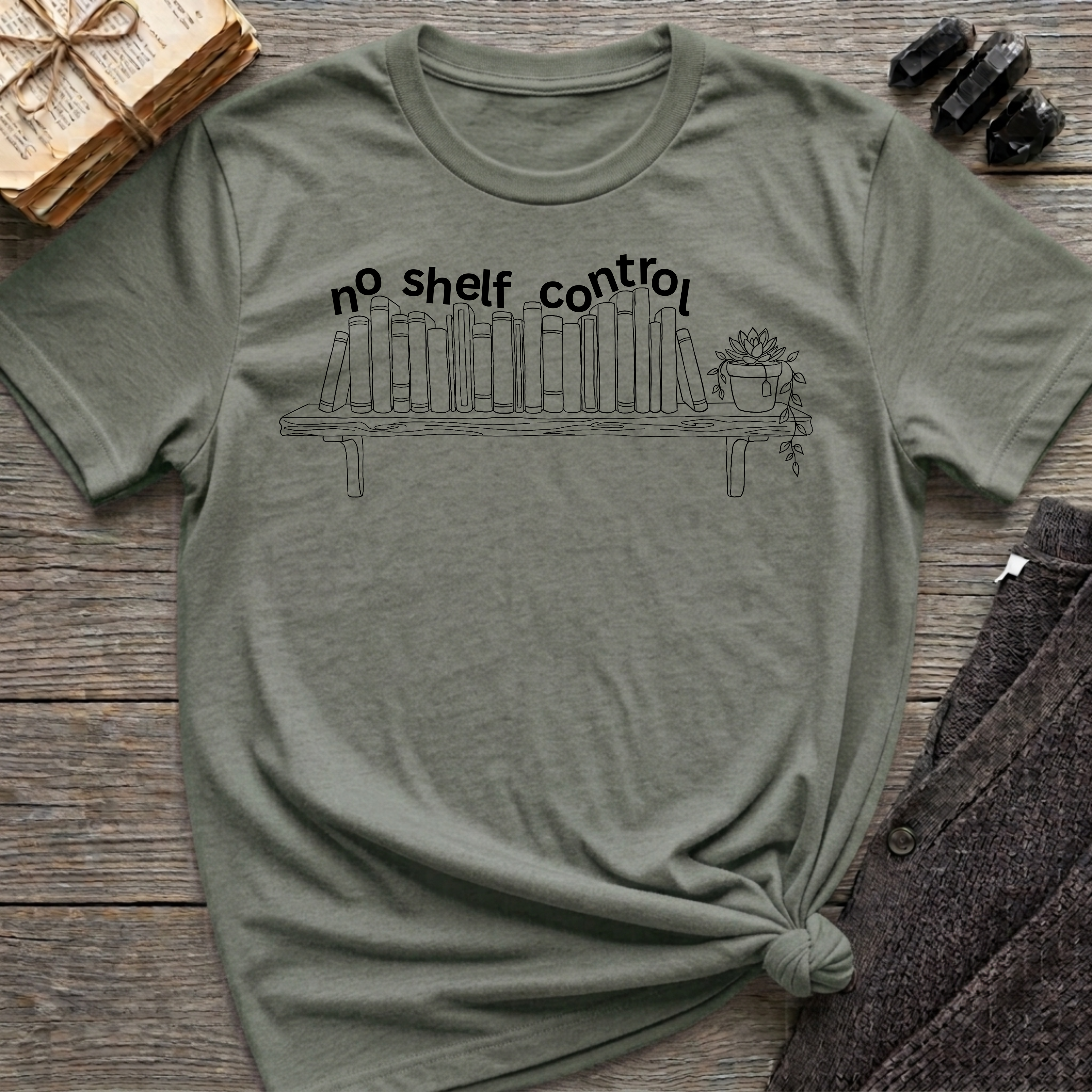 no shelf control - Book shelf with plant, Funky T-Shirt