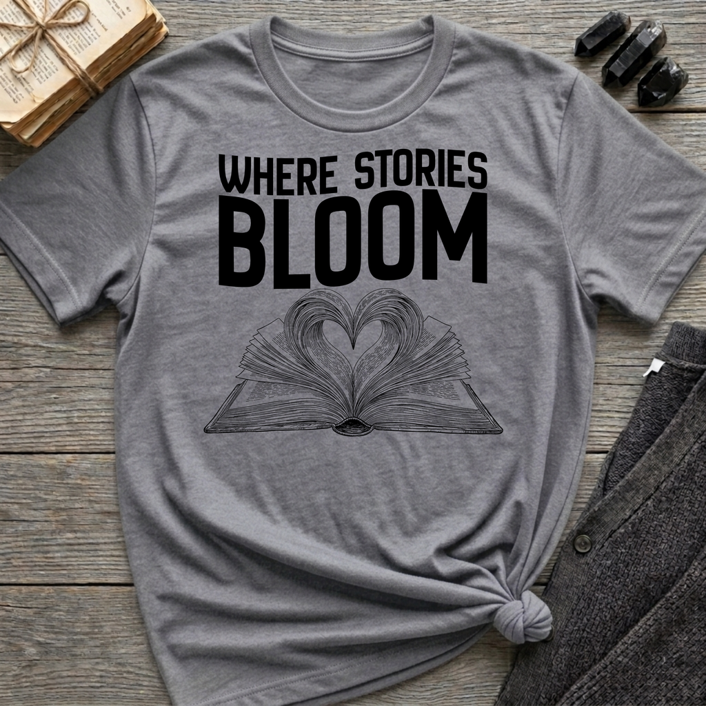 Where stories bloom - Heart Book T-Shirt
