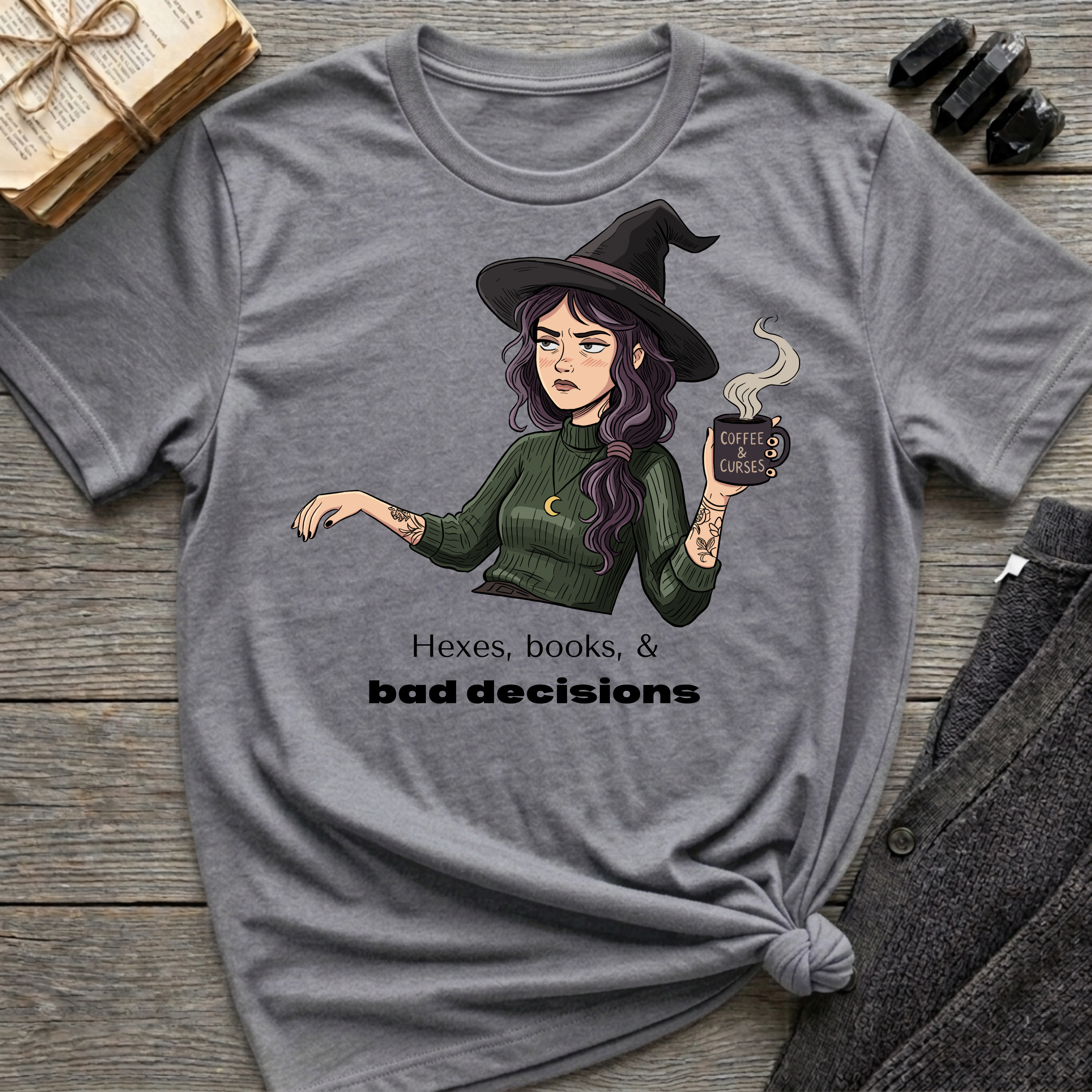 Hexes, books, & bad decisions - Moody Witch Graphic T-Shirt