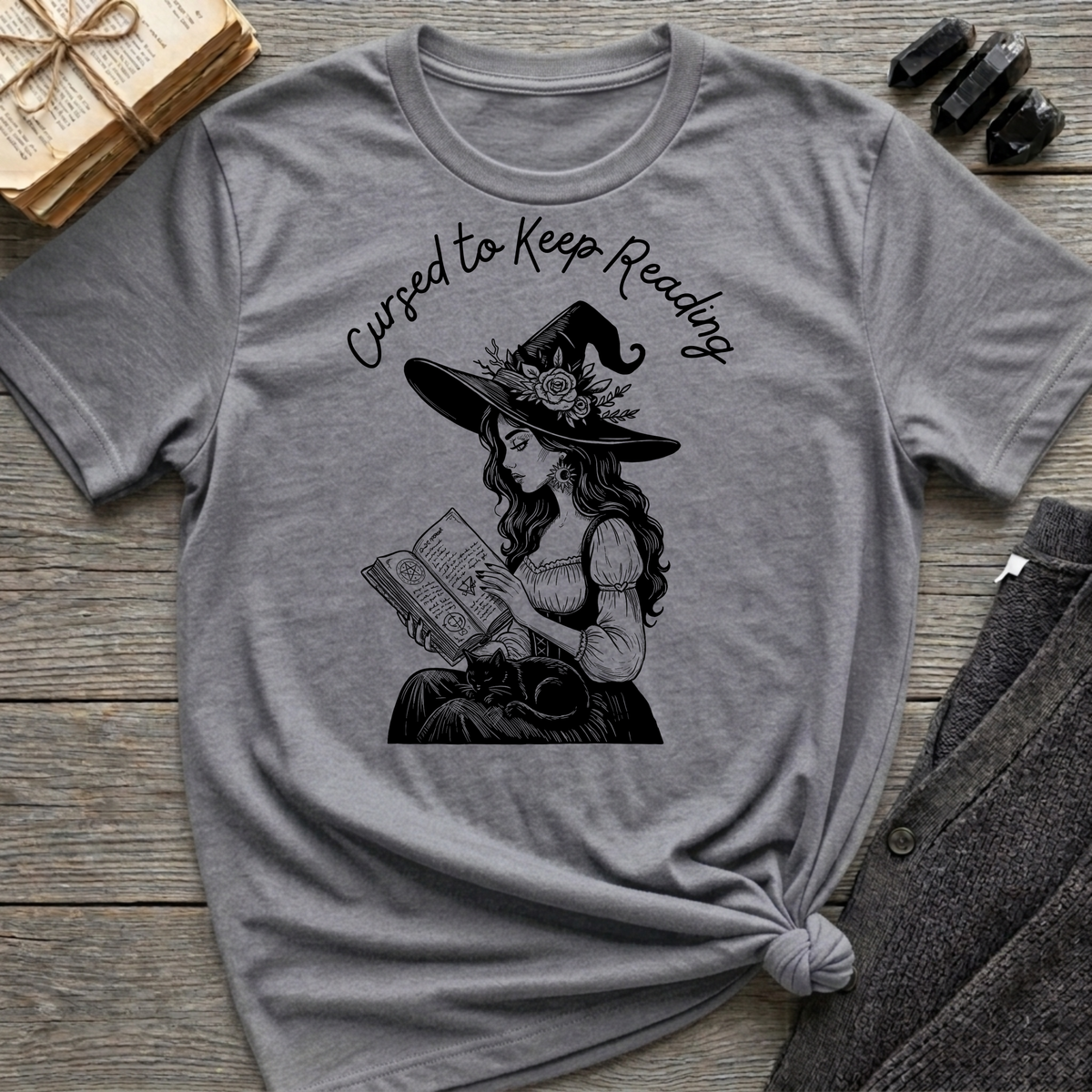 Cursed to Keep Reading - Reading Witch T-Shirt