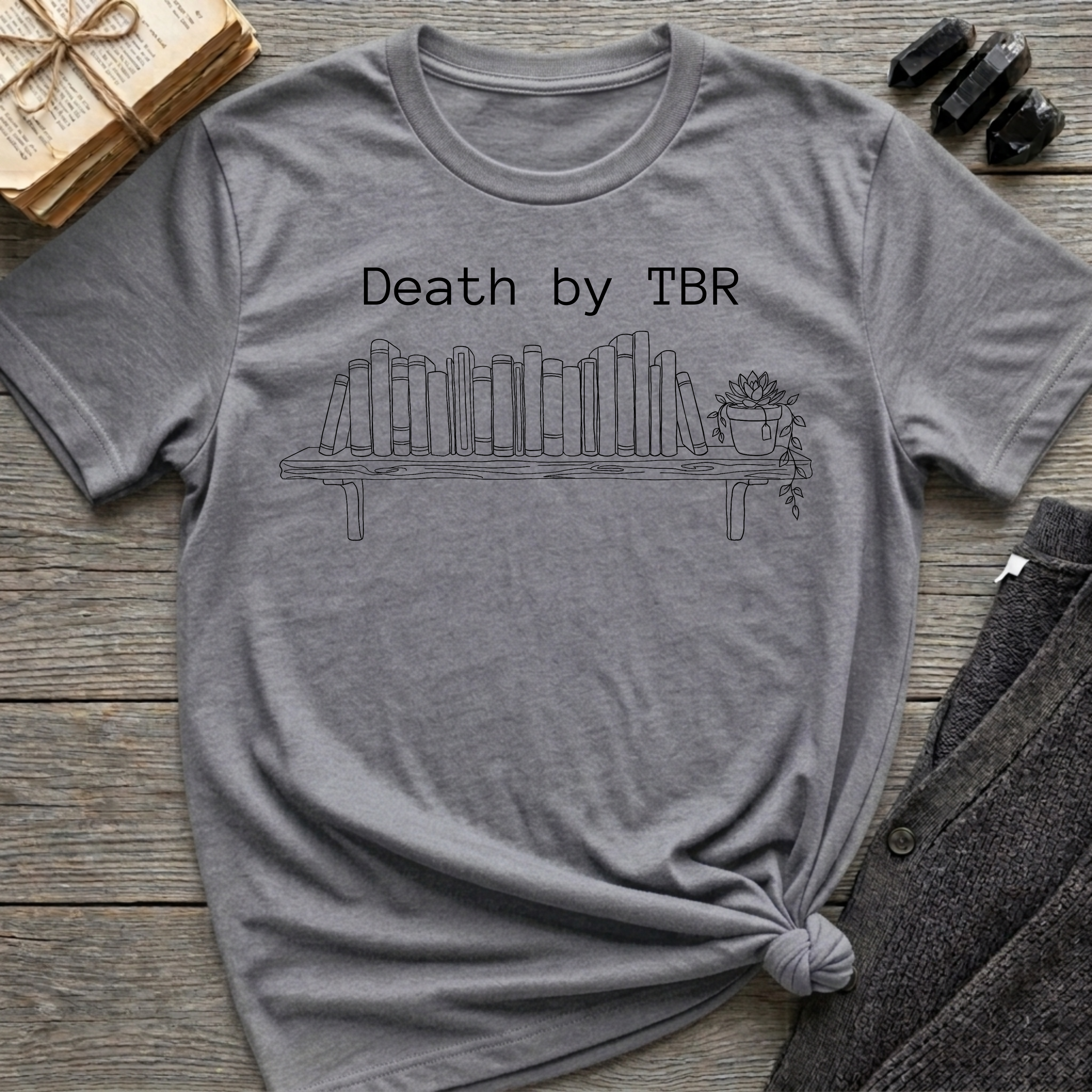 Death by TBR - Book shelf with plant T-Shirt