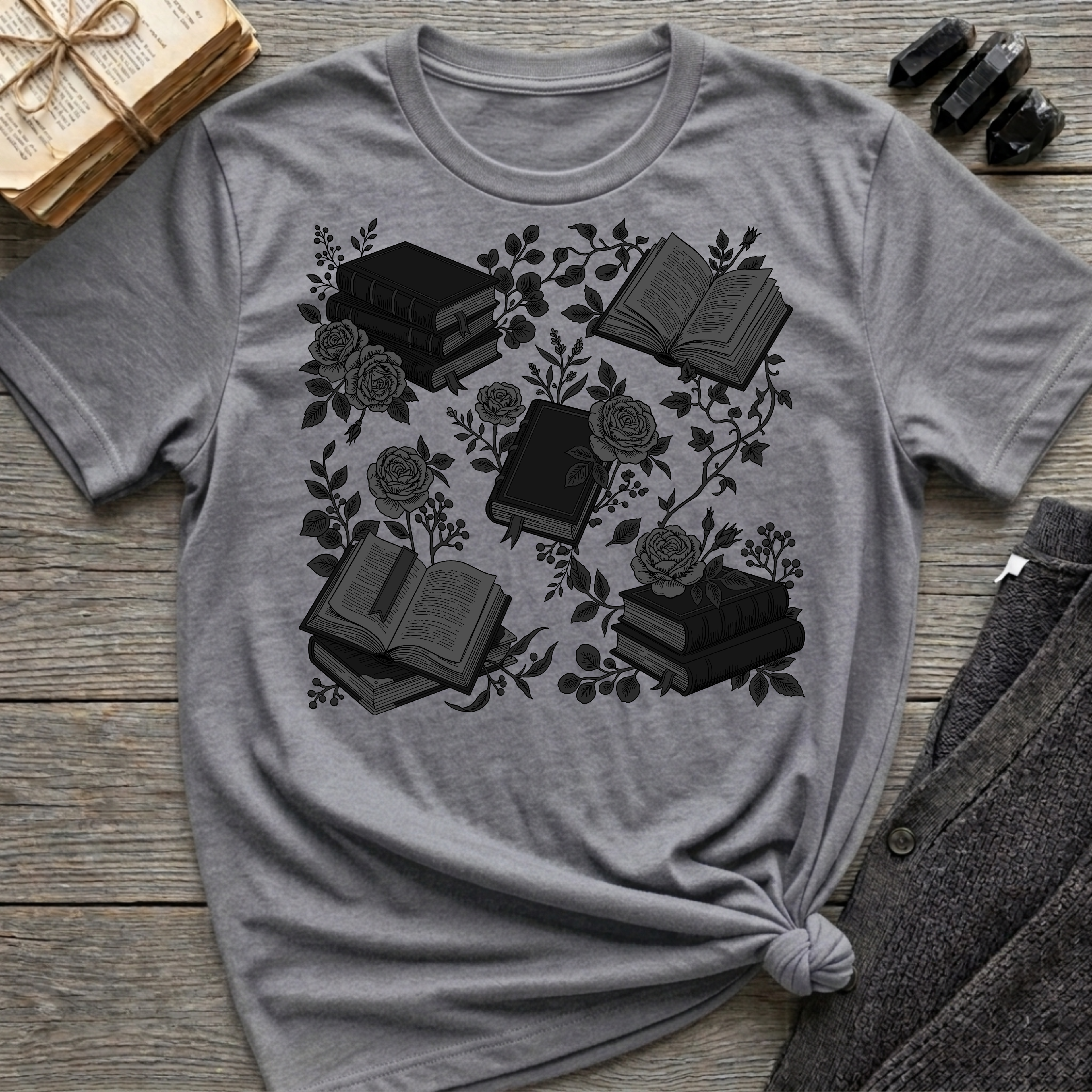Books & Flowers Graphic T-Shirt