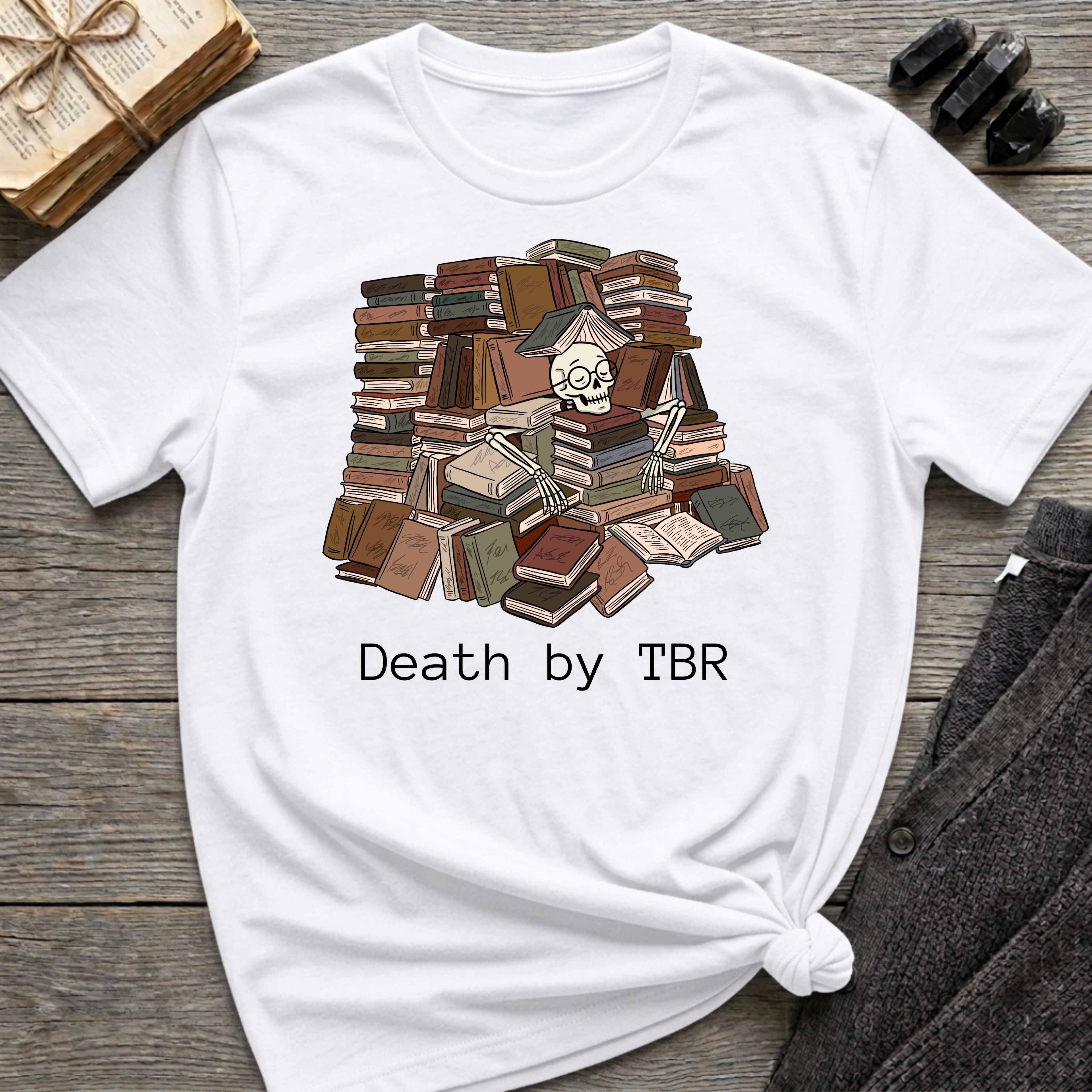Death by TBR - Book pile Graphic T-Shirt