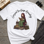 Cursed To Keep Reading - Reading Witch Sitting on a Pile of Books Graphic T-Shirt