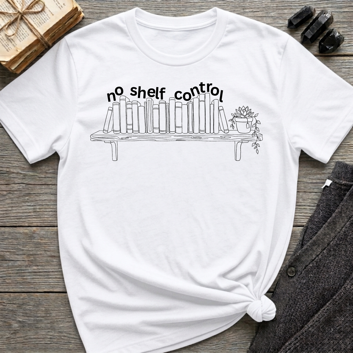 no shelf control - Book shelf with plant, Funky T-Shirt