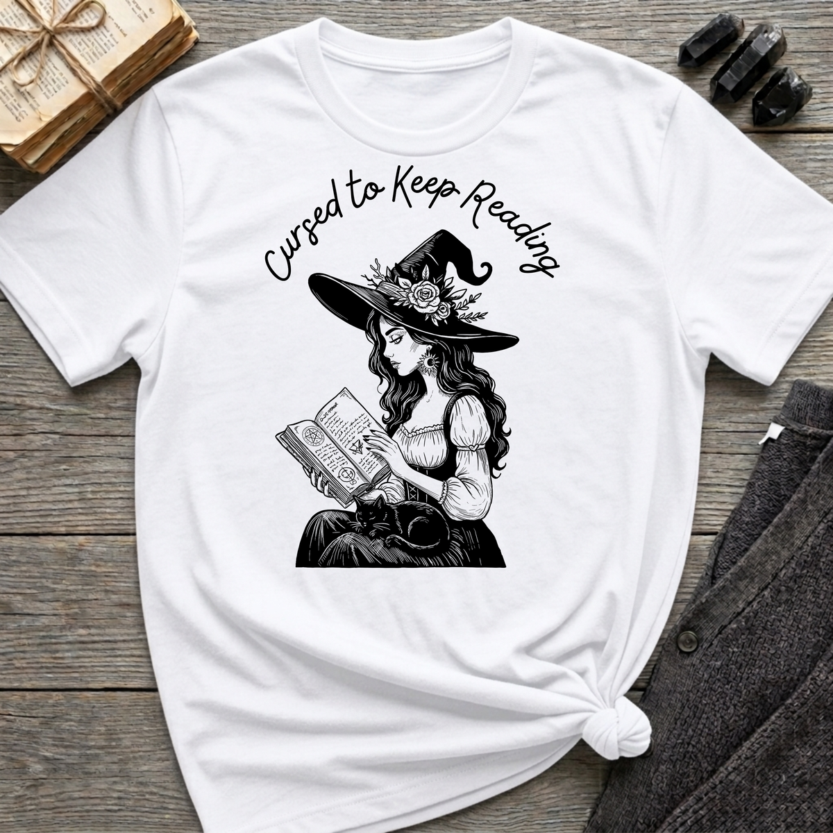 Cursed to Keep Reading - Reading Witch T-Shirt