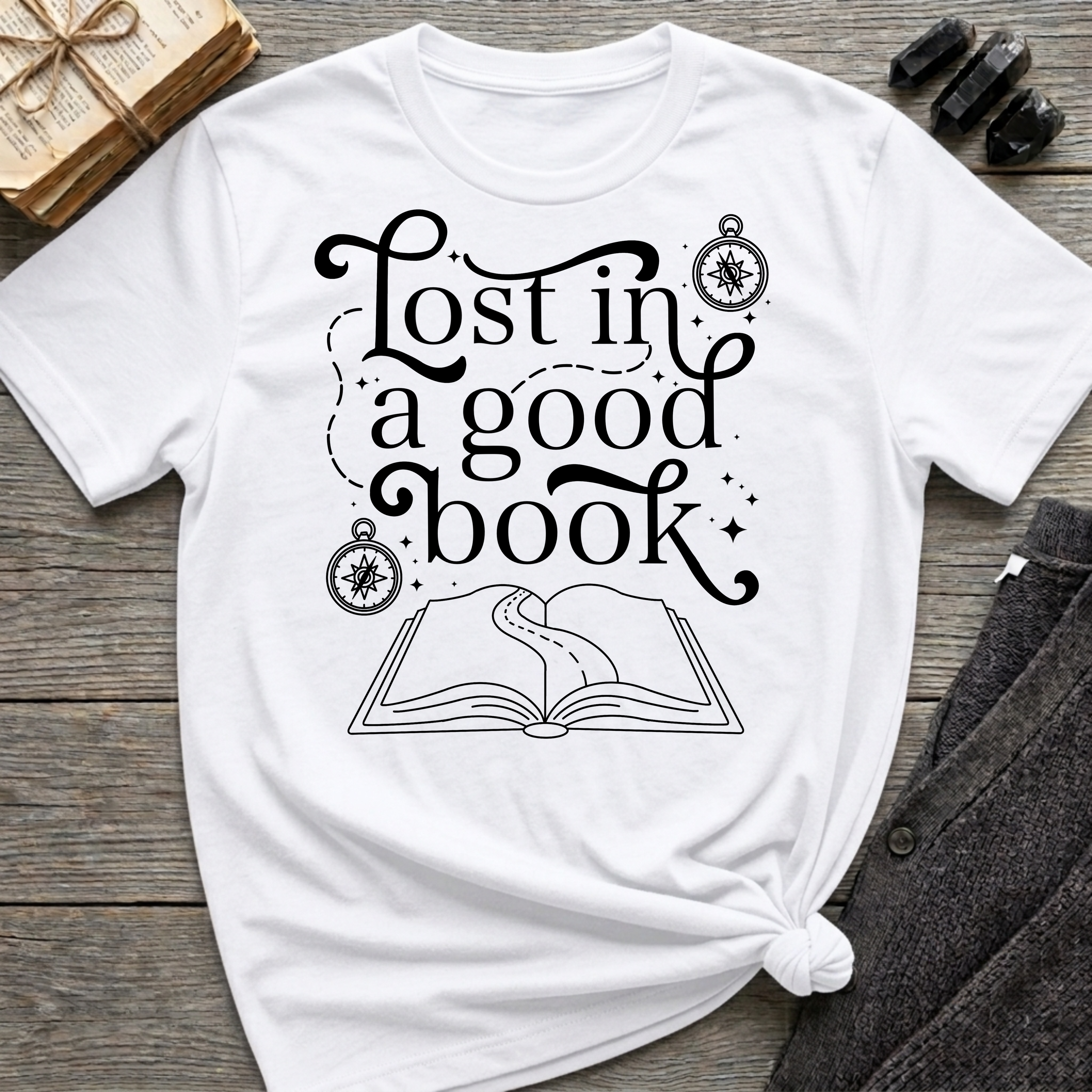 Lost in a good book - Typography T-Shirt