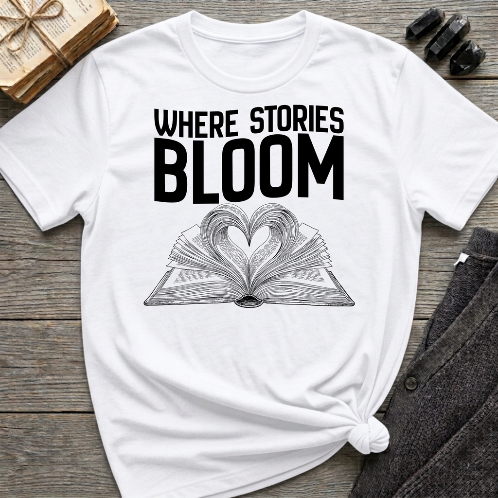 Where stories bloom - Heart Book T-Shirt