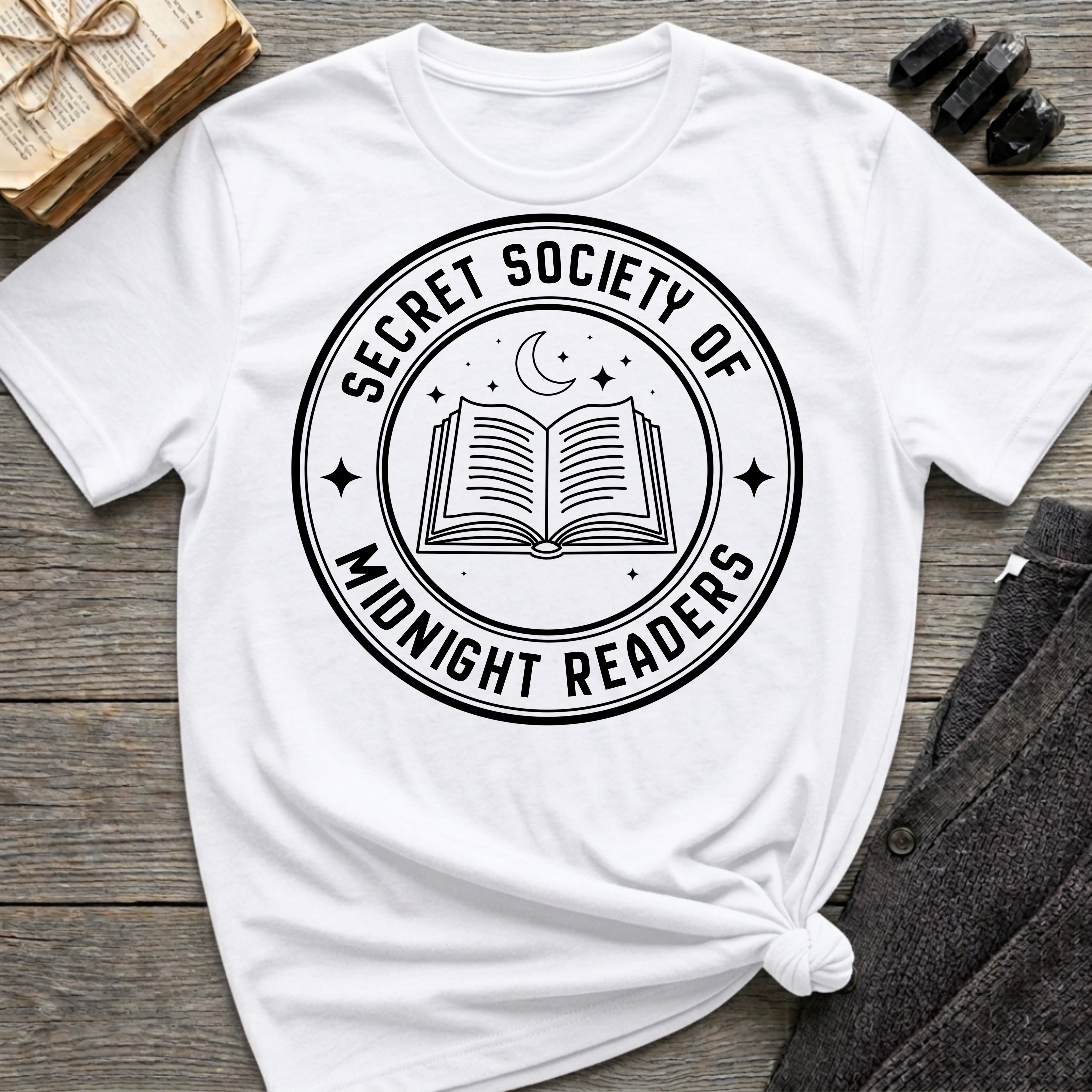 Secret society of midnight readers - Typography T-Shirt