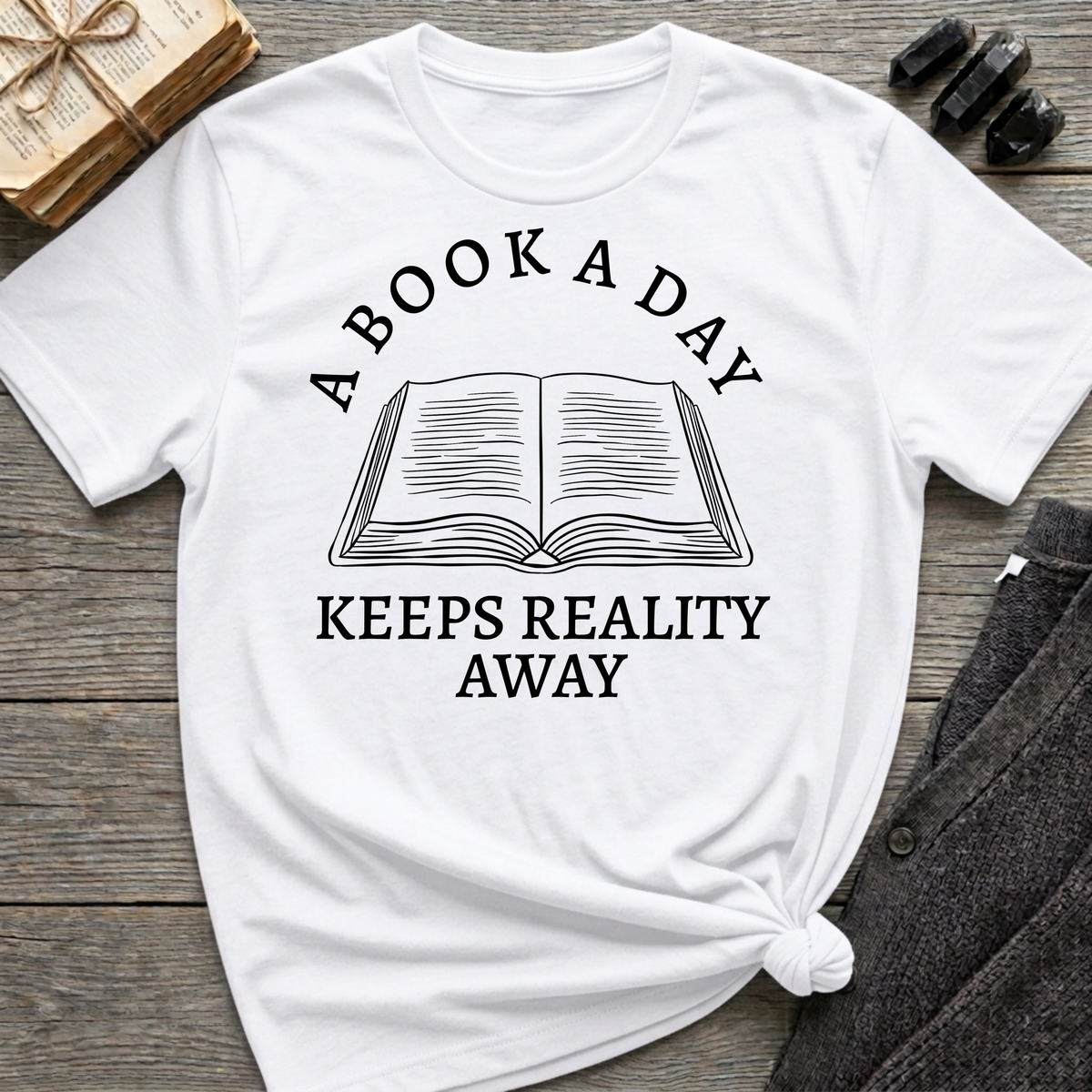 A book a day keeps reality away - Open book T-Shirt