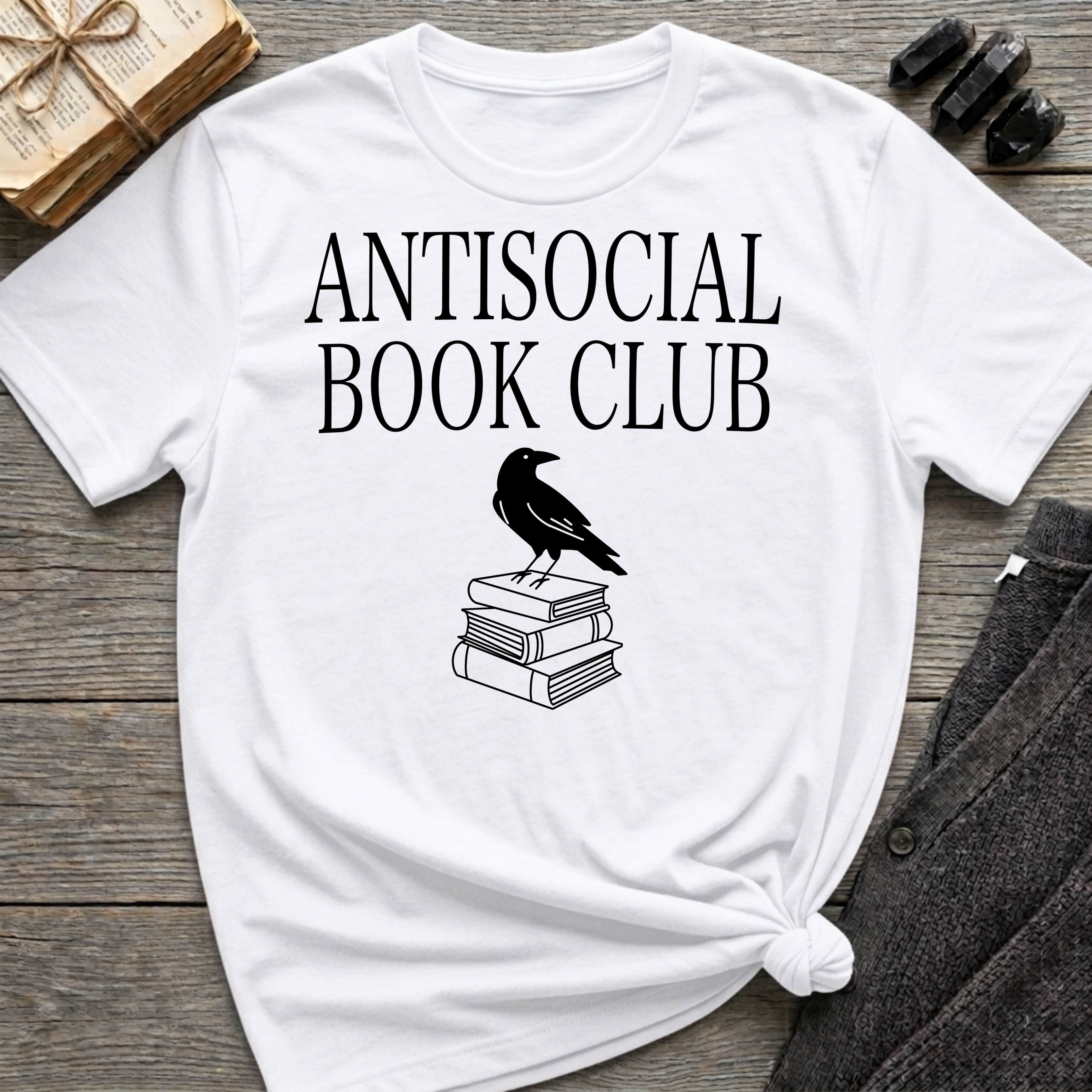 Antisocial book club - Crow on books T-Shirt