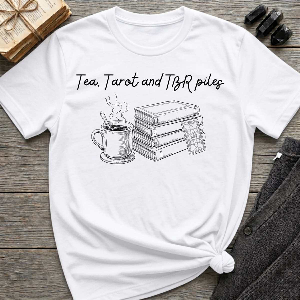 Tea, Tarot and TBR piles - T-Shirt