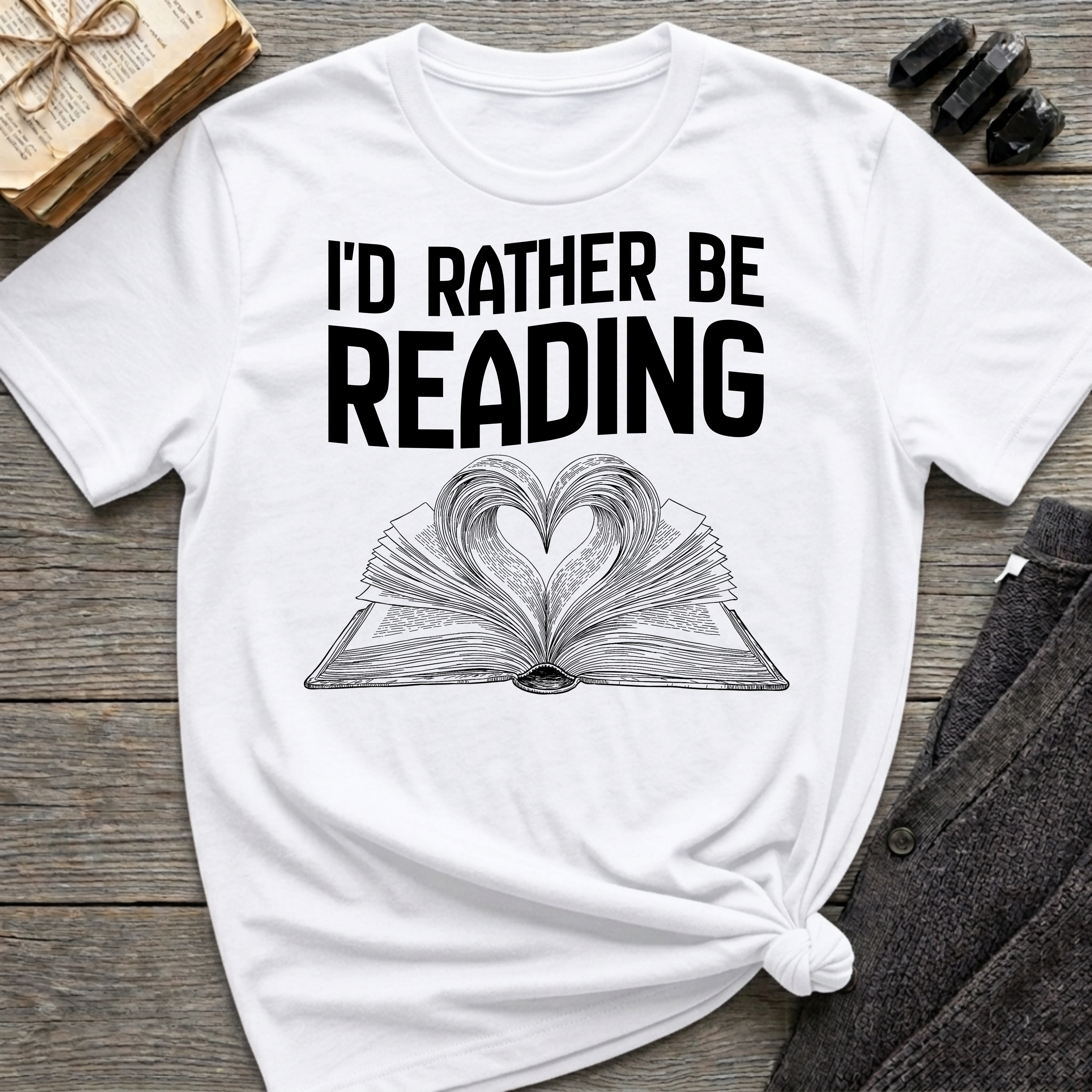 I'd rather be reading - Heart Book T-Shirt