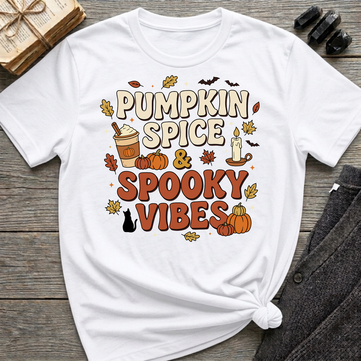 Pumpkin Spice & Spooky Vibes - Graphic T-Shirt